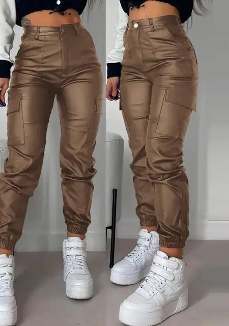 Snygga Byxor Dam Slim Fit Veganläder-5