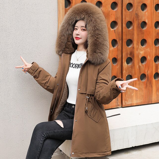 Variant image for Damjacka Lång Parka med Borttagbar Pälskrage Polyester-11