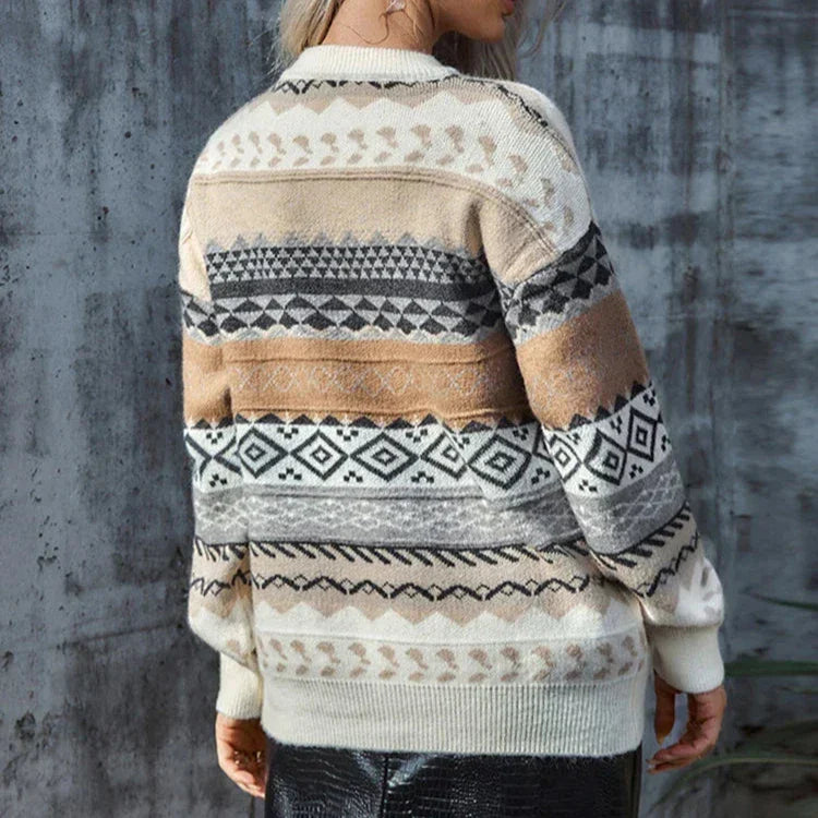 Stickad Dam Tröja Löst Passform Randig Mjuk Material-2