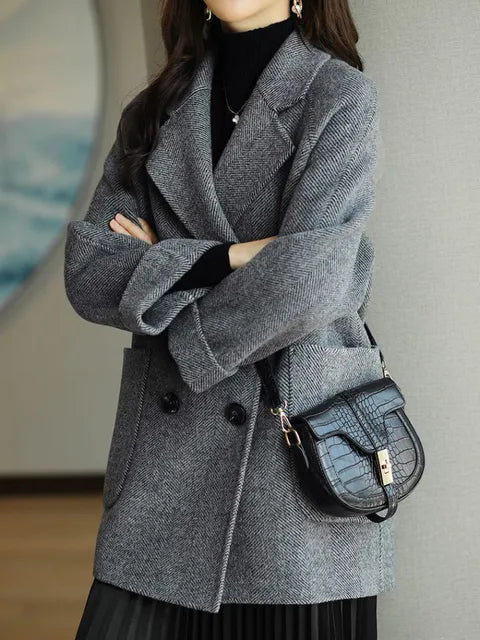 Dam Kappa Beige i Ull för Vinter â Elegant Normal Passform med Feminina Detaljer 1