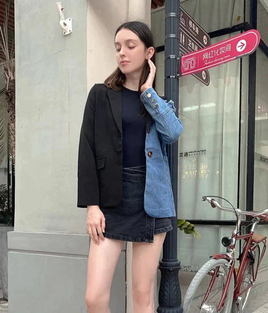 Damjacka Vintage Patchwork Denim för Alltid Tidlös Stil 0