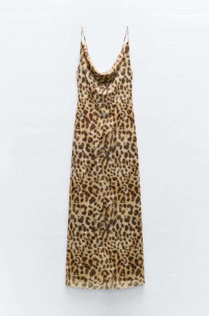 Damklänning Djurtryck Lång Polyester Ärmlös Elegant 4