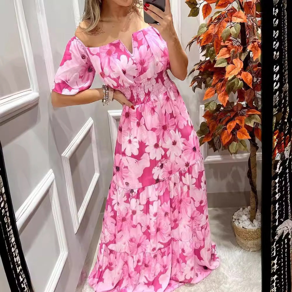 Damklänning Vintage Blommig Hög Midja Polyester Lång Kjol 2
