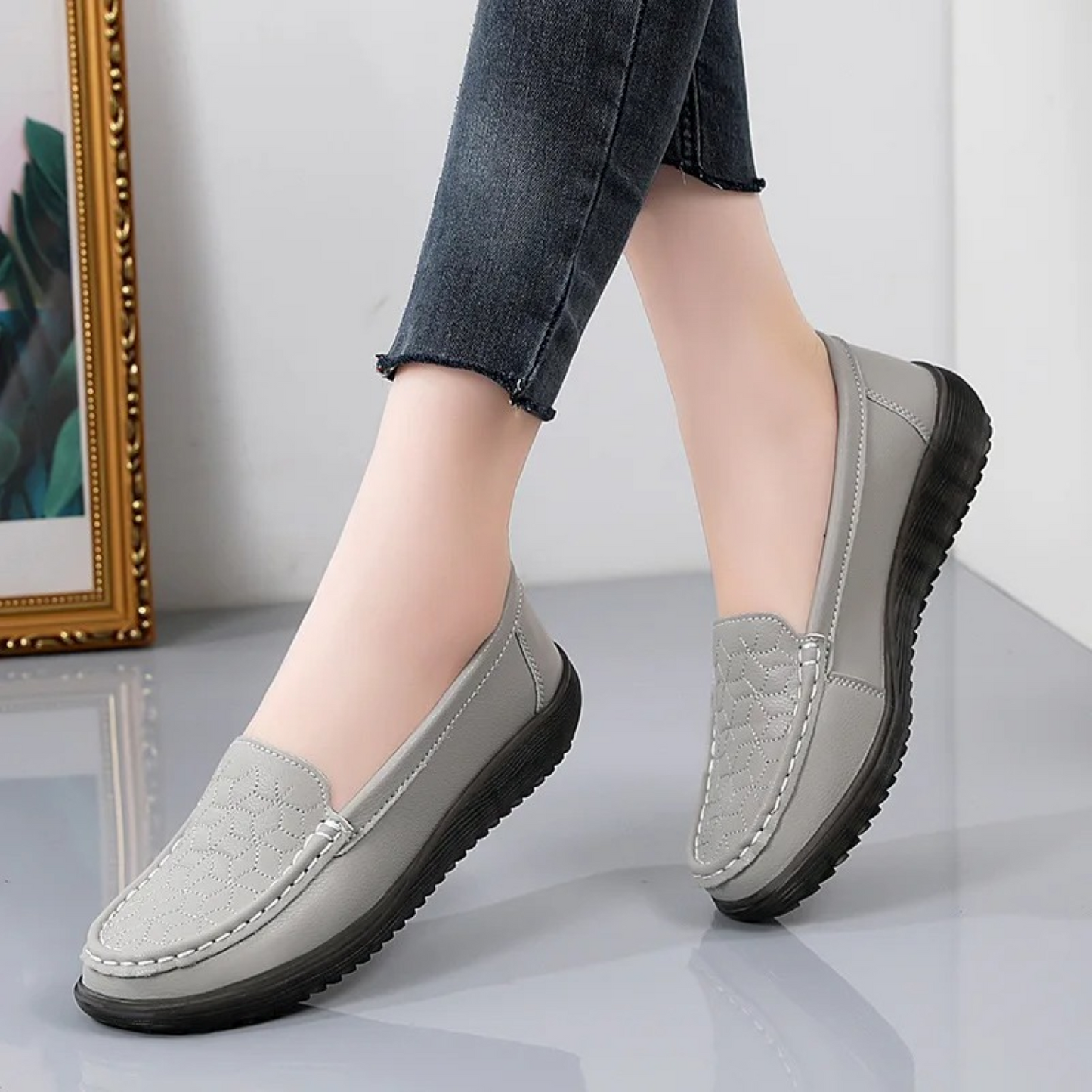 Damskor Läderloafers med Lättnadsmönster Eleganta och Bekväma 3