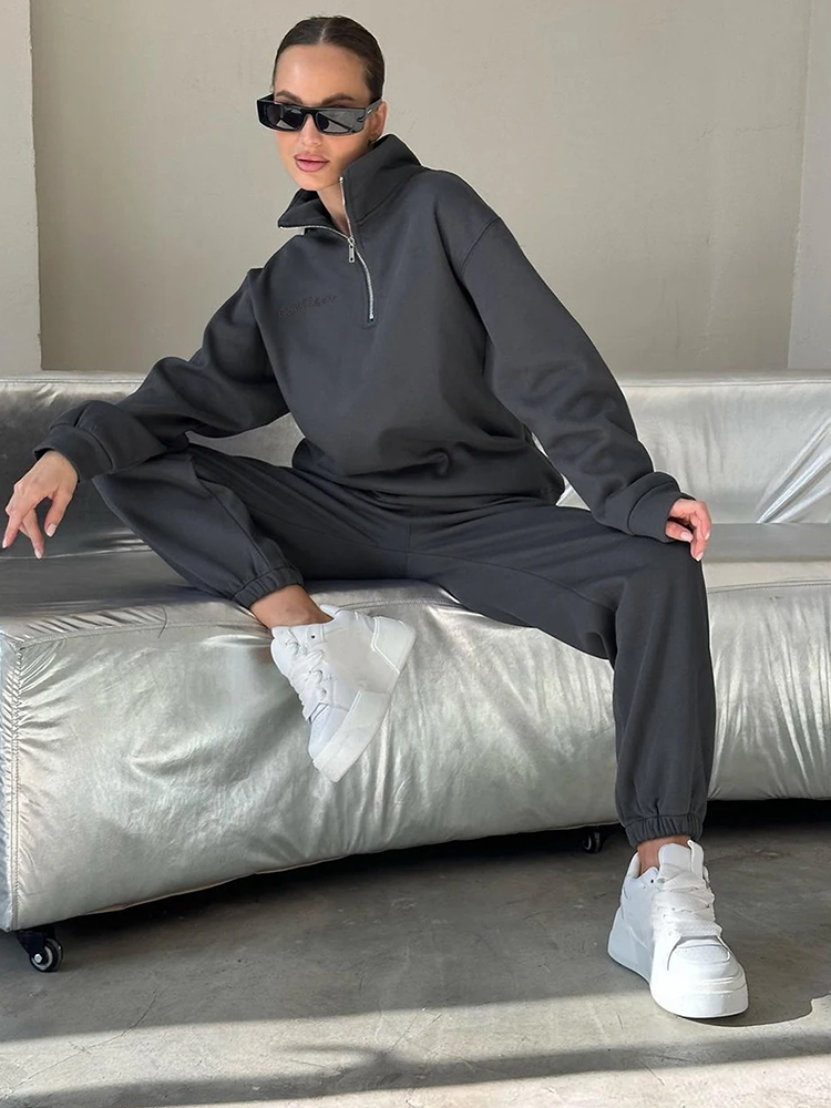 Kvinnors Loungewear Set Halvdragkedja Mjuk Andningsbar Väv-4