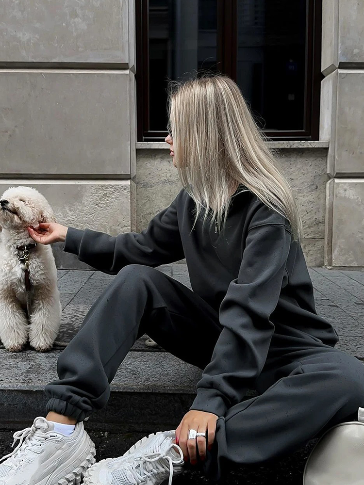 Kvinnors Loungewear Set Halvdragkedja Mjuk Andningsbar Väv-2