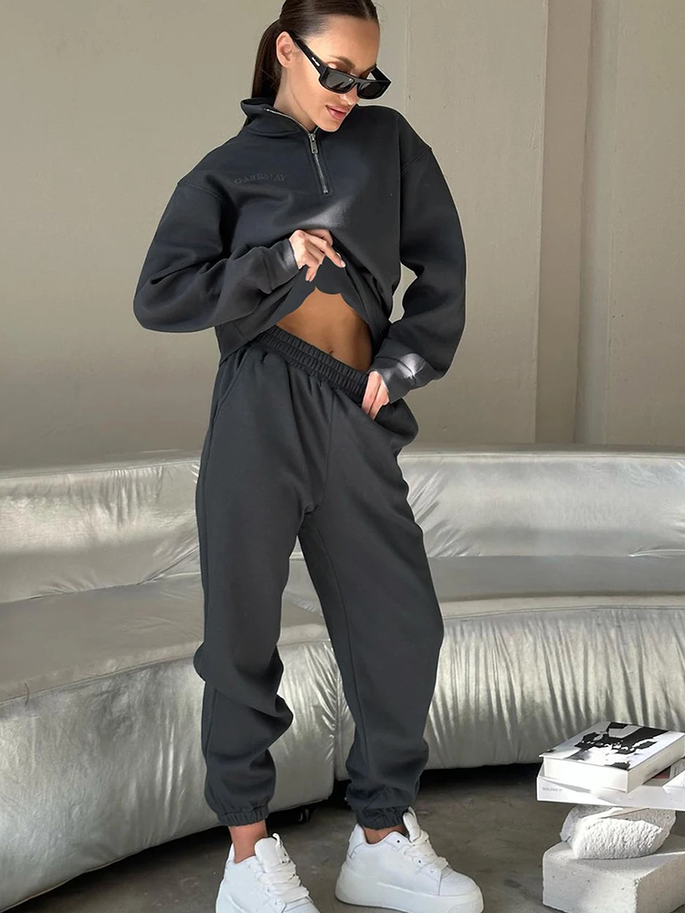 Kvinnors Loungewear Set Halvdragkedja Mjuk Andningsbar Väv-5