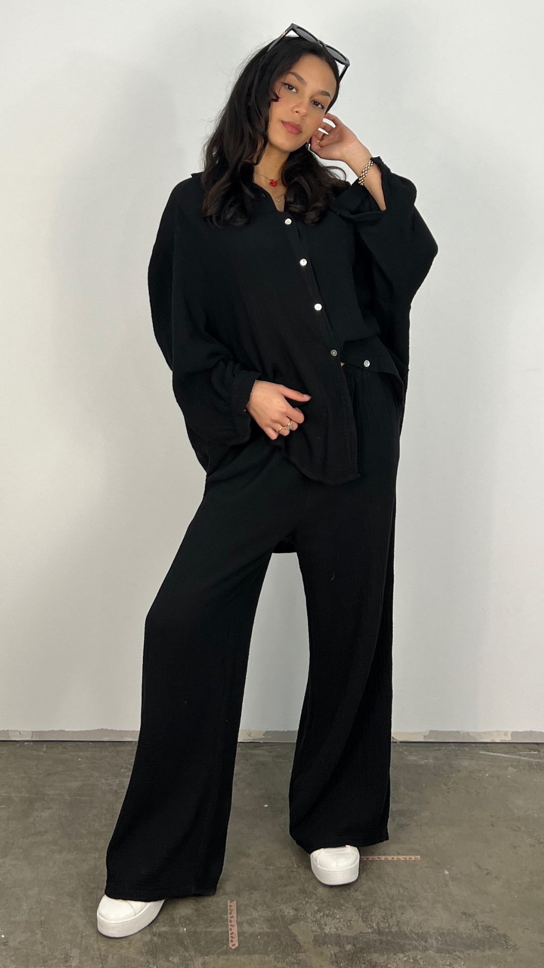 Snygga Byxor Dam Musselin 100% Bomull med Knappframsida-3