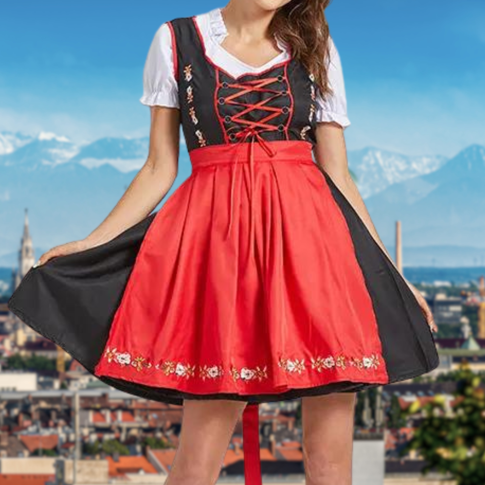 Dam Dirndl Klänning Traditionell Design Polyester med Korta Ärmar och V-Ringning-1