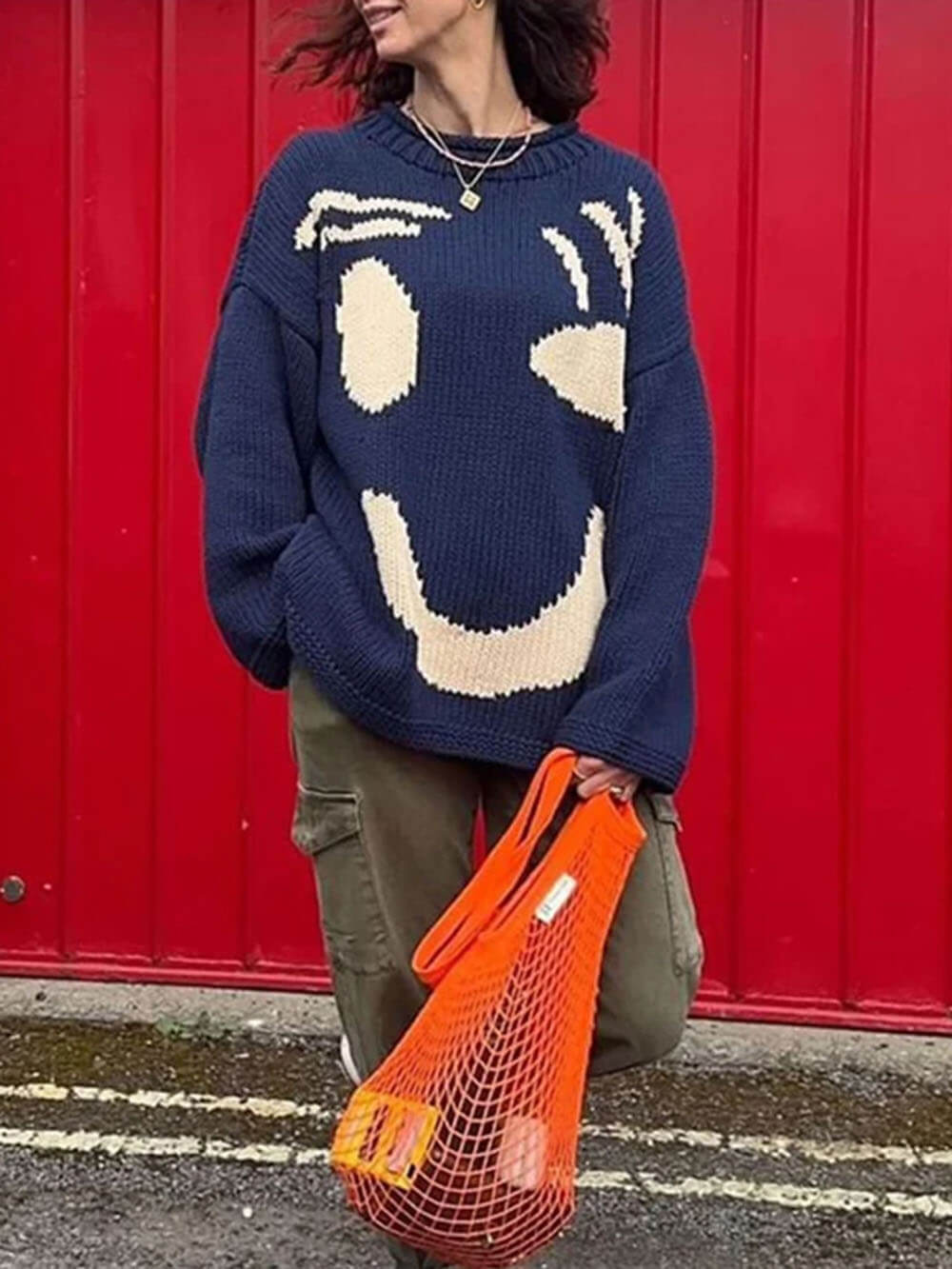 Stickad Tröja Dam Avslappnad Vinter Mjuk Blandningstyg-5