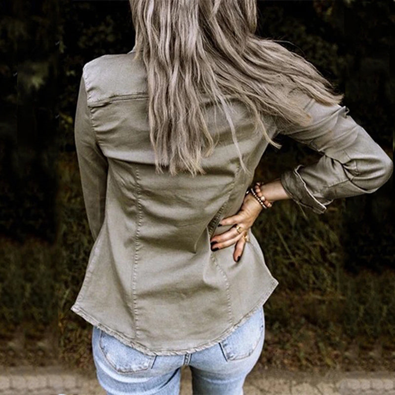 Kvinnors Denimjacka Mångsidig Stil Hållbar Denim-3