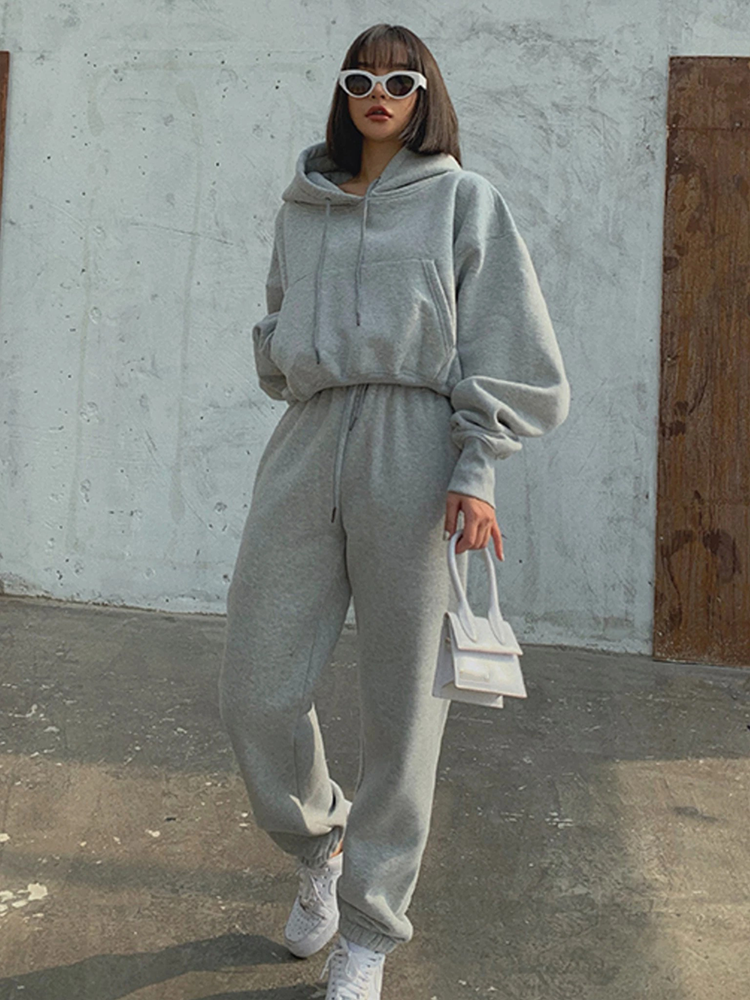 Dam Hoodie Lounge Set Mjuk Bomull Avslappnad Passform-2