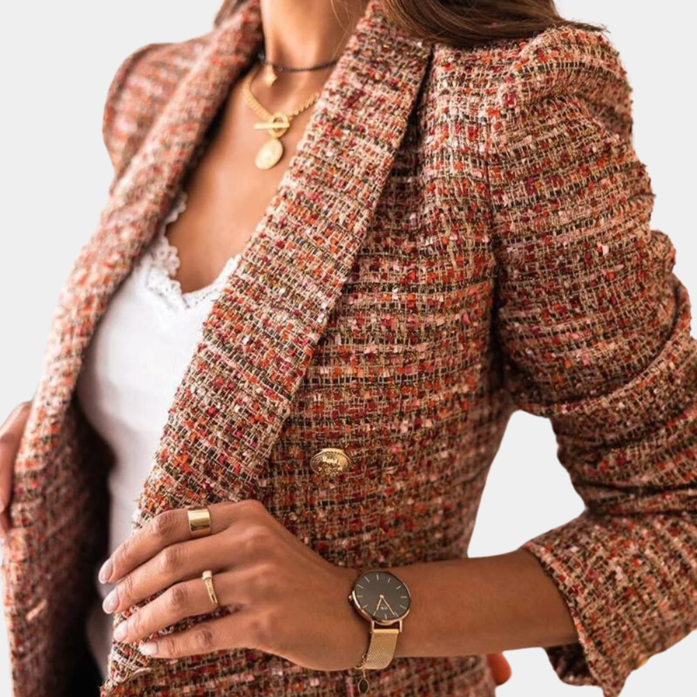 Kvinna Dubbelradad Blazer Tweed Elegant Design-2
