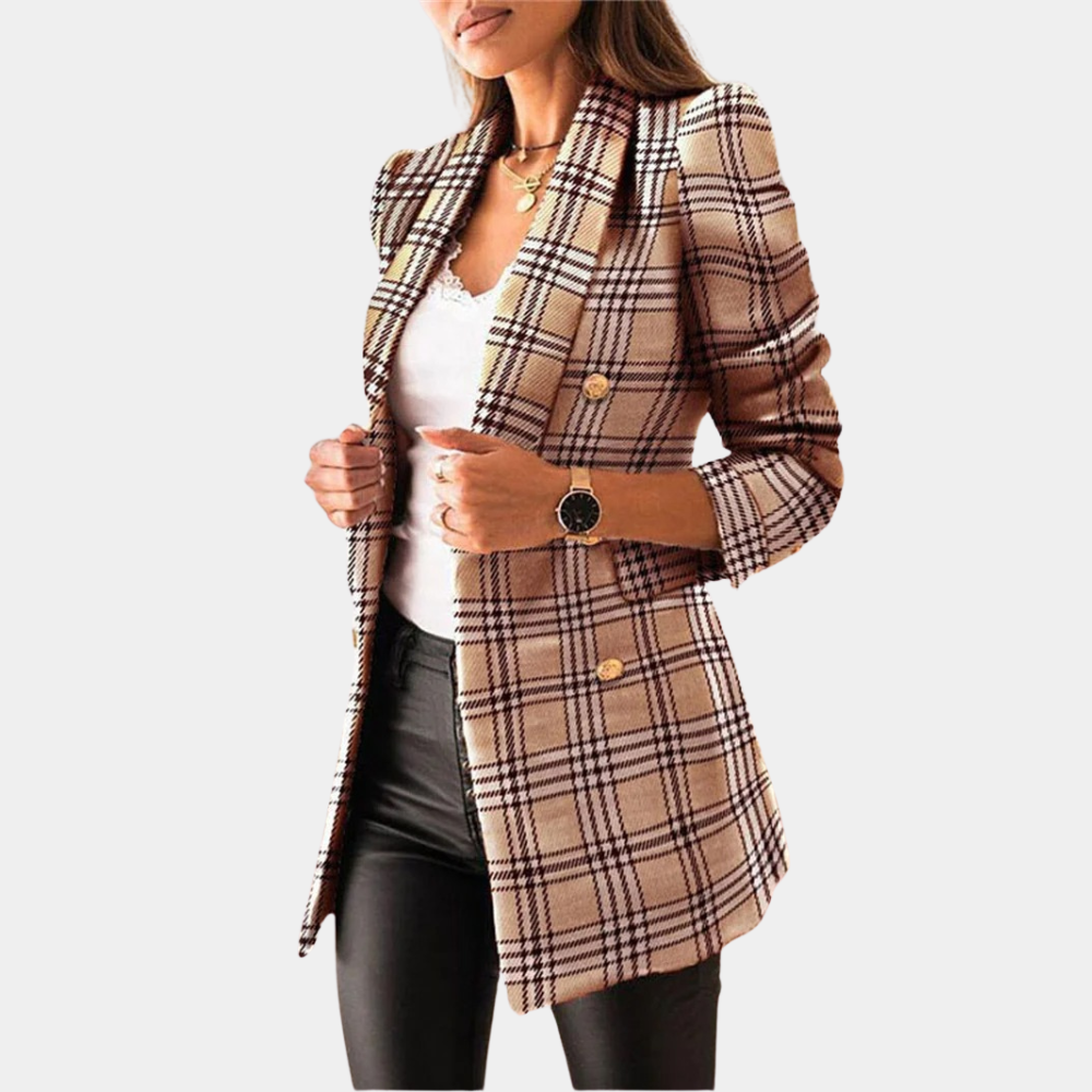 Kvinna Dubbelradad Blazer Tweed Elegant Design-4