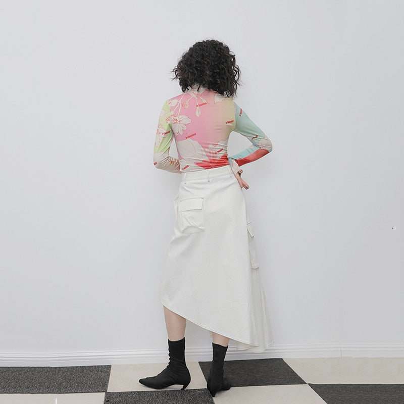 Dam Turtleneck Skjorta Blomstertryck Bomull Lång Ärmar-6