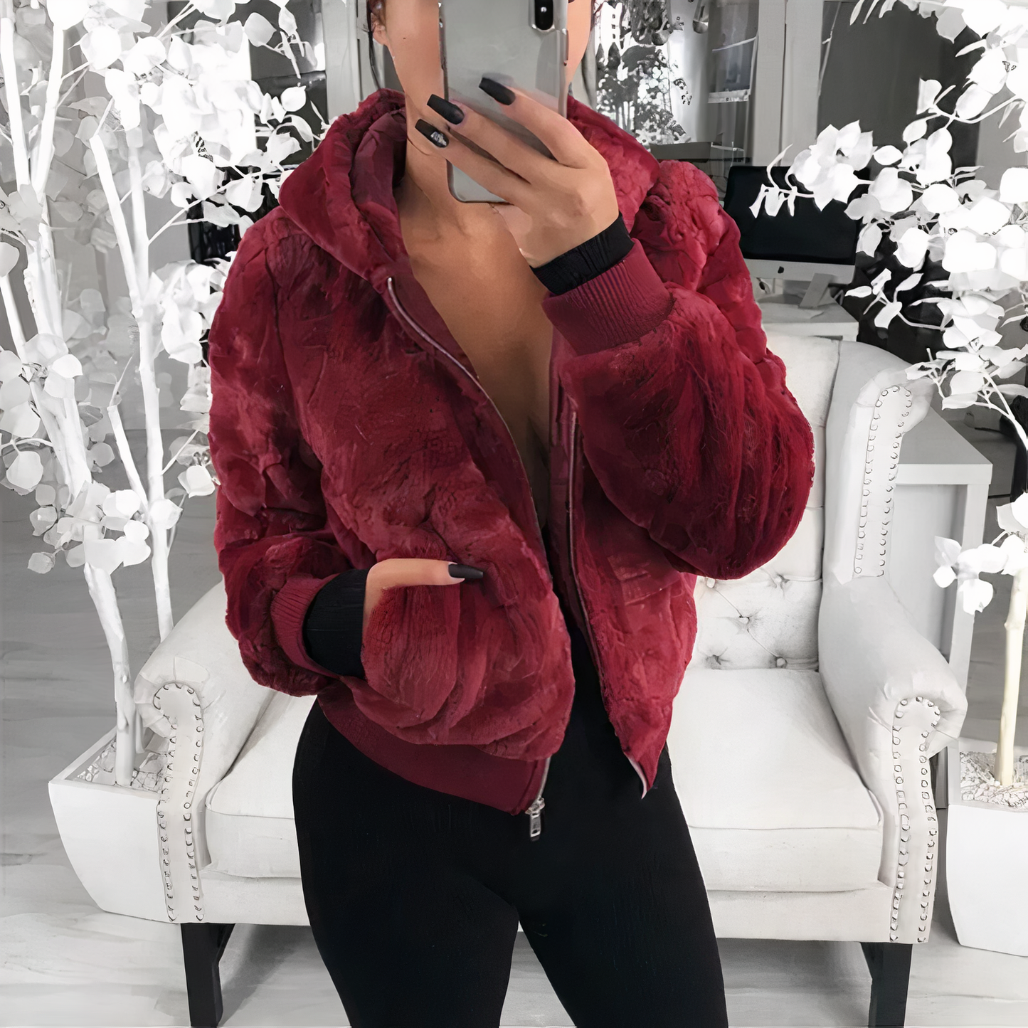 Damjacka Bomberjacka Syntetisk Päls Elegant Stil-5