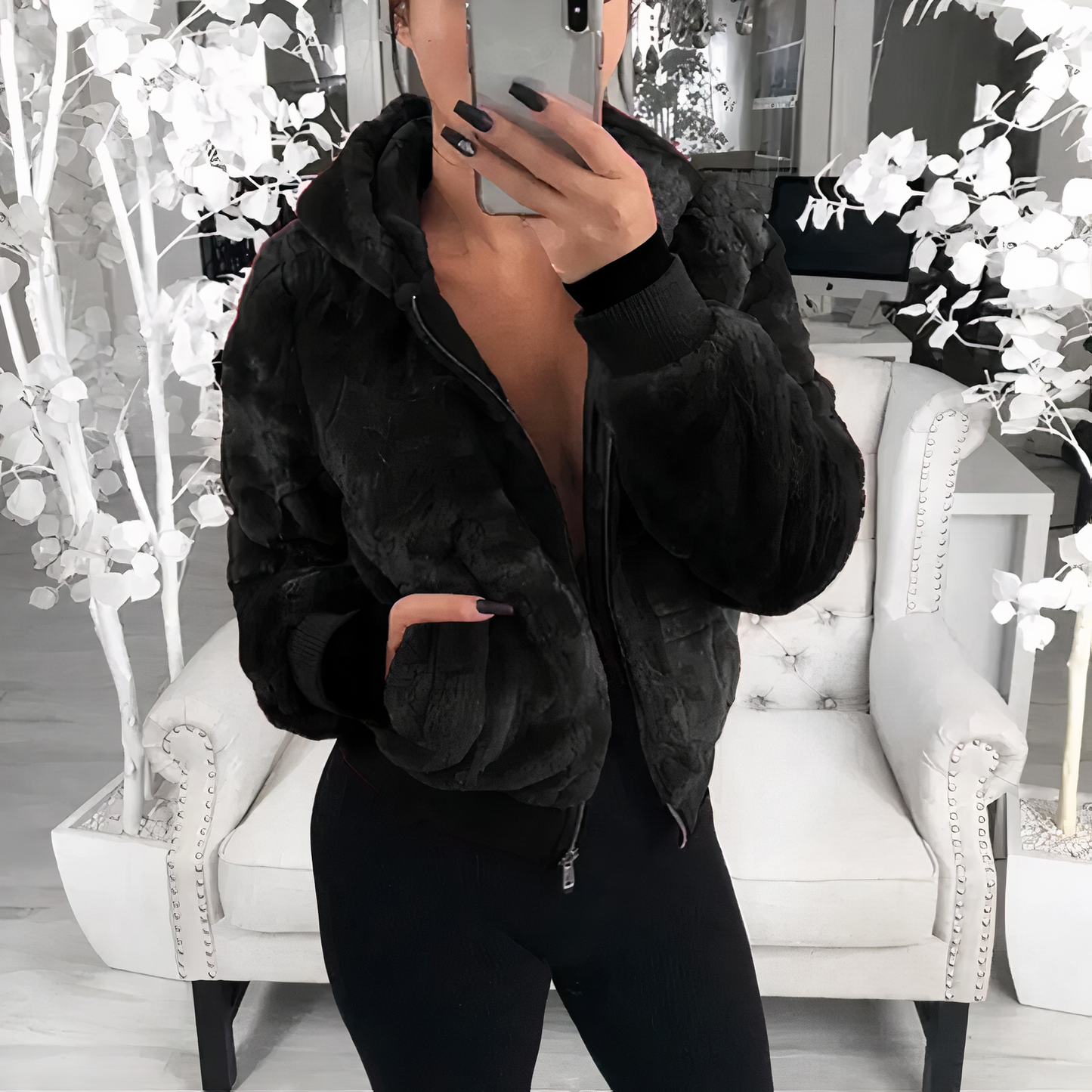 Damjacka Bomberjacka Syntetisk Päls Elegant Stil-3