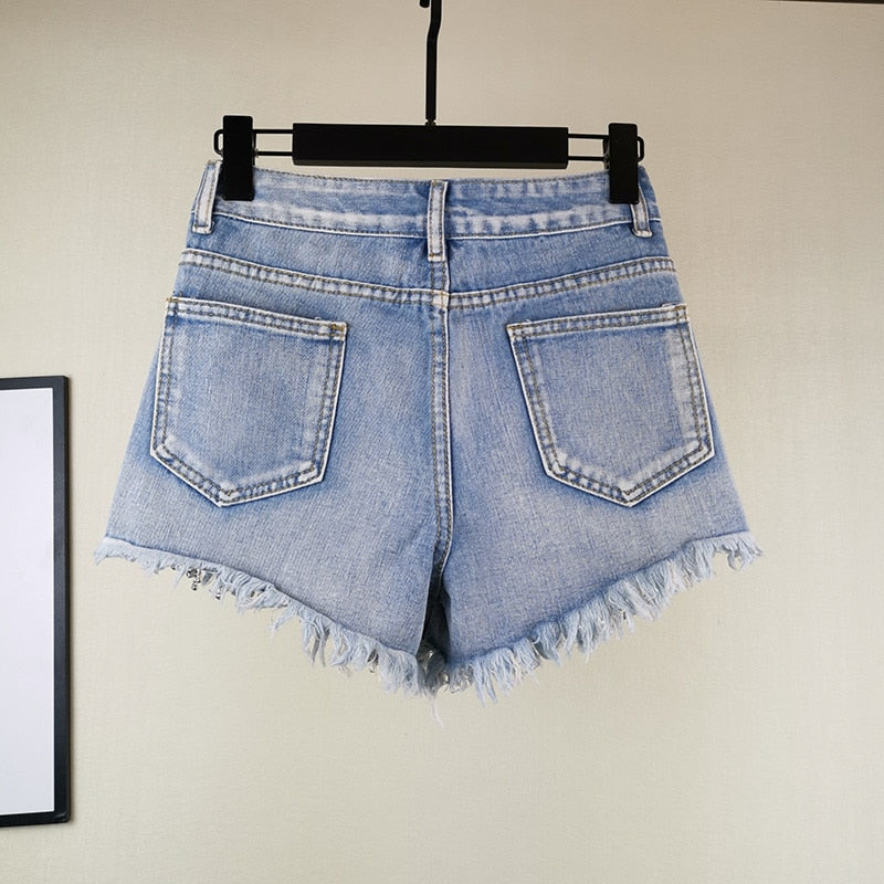 Kvinnors Denimshorts Lösa Fickor 100% Bomull Streetwear-3