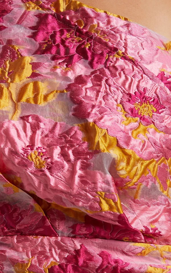 Mini Klänning En-Axel med Draperad Knut i Blommig Jacquard – Chic och Elegant för Speciella Tillfällen 6