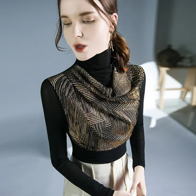 Variant image for Dam Draperad Turtleneck Glittrig Topp med Paljetter för Festtoppar-6