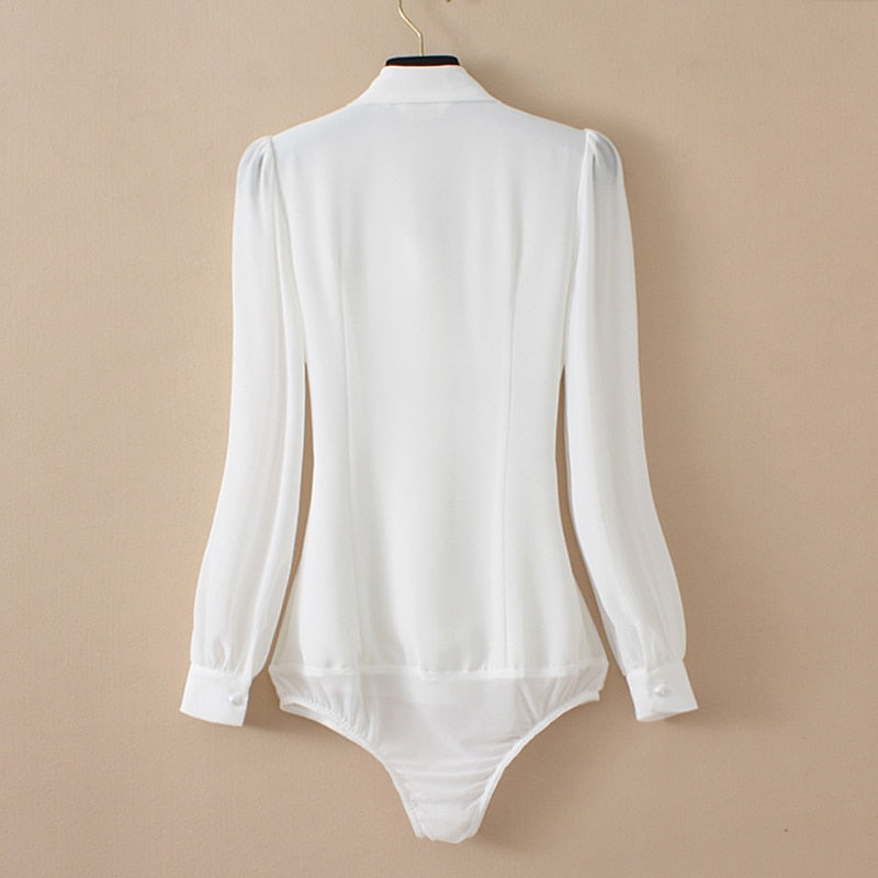 Dam Bodysuit Långärmad Chiffon Polyester Elegant Slipning-4