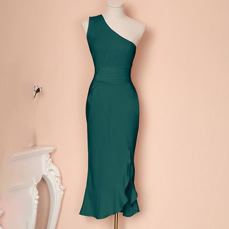 Kvinnors Midi Klänning Asymmetrisk Polyester Ruffles-4