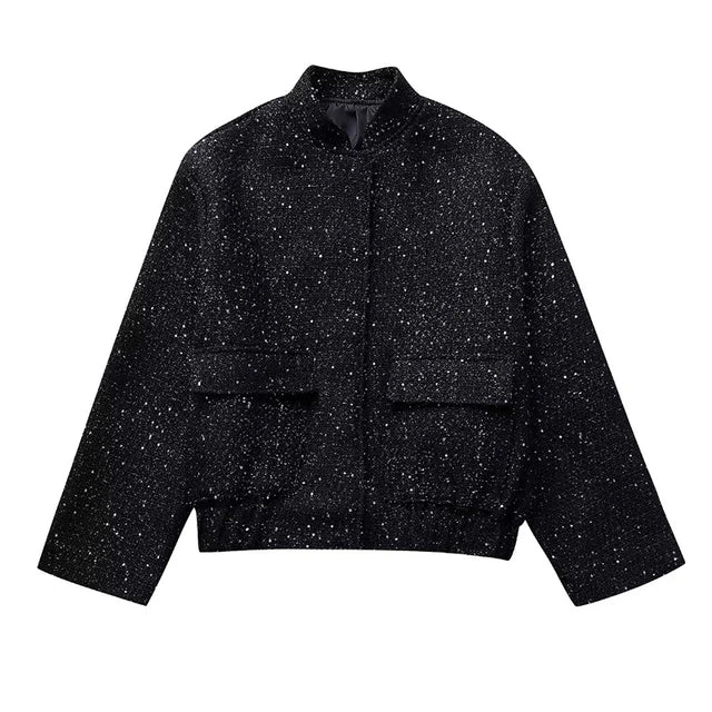 Variant image for Dam Bomberjacka Löst Passform med Paljetter Stativ-upp Krage Polyester-1