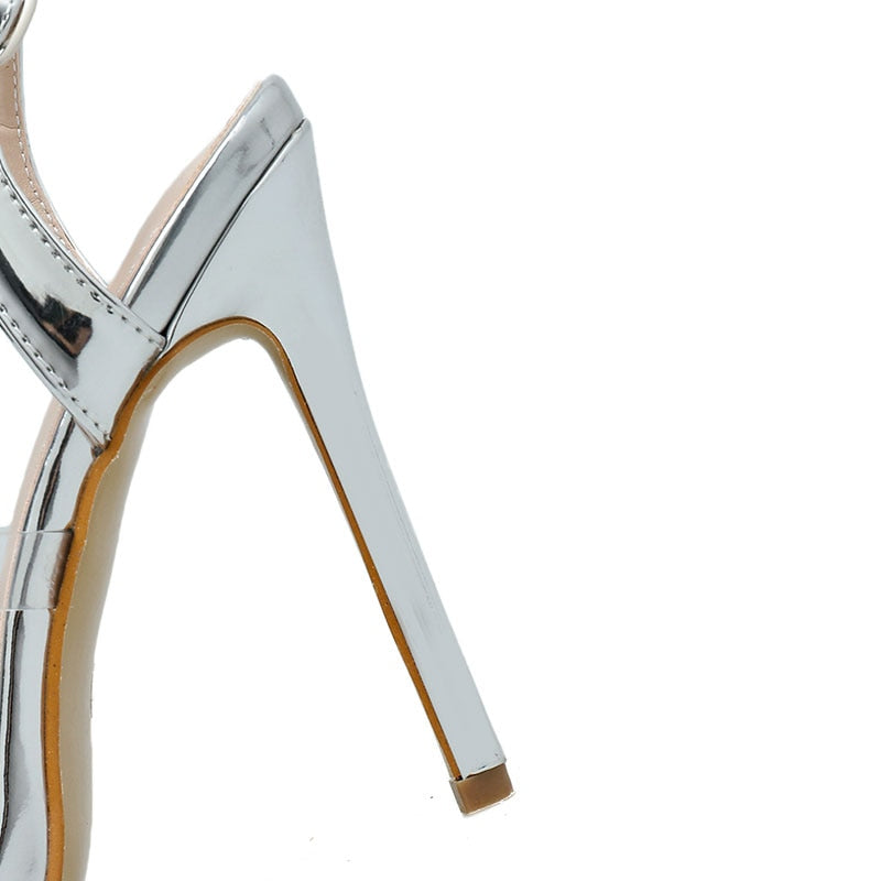 Dam Sandal Strappy Mikrofiber med Strass Detaljer-3