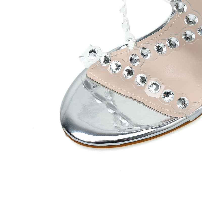 Dam Sandal Strappy Mikrofiber med Strass Detaljer-4