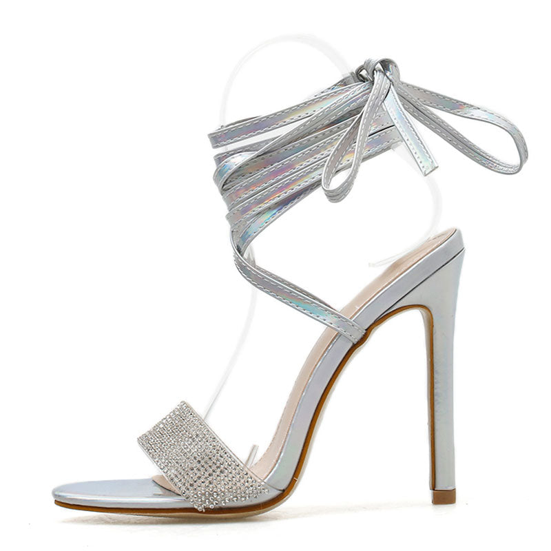 Dam Sandaler Öppen Tå Ankelrem Mikrofiber Med Hög Klack-6