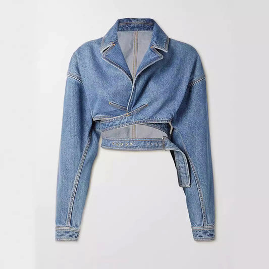 Dam Jeansjacka Kort Bomullsdenim med Elegant Design-1