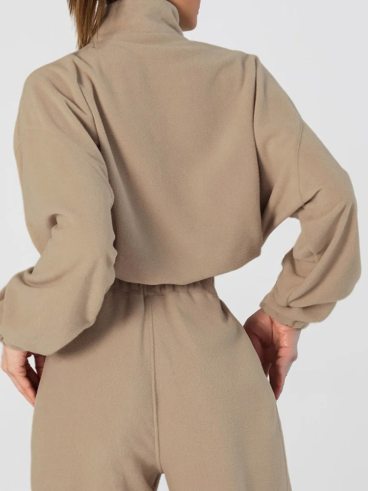 Kvinnors Fleece Set Zip Pullover och Byxor Mjuk Komfort-5