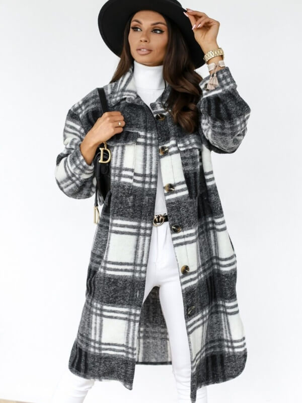 Variant image for Kvinnors Lång Kappa Rutig Design Högkvalitativt Material-25