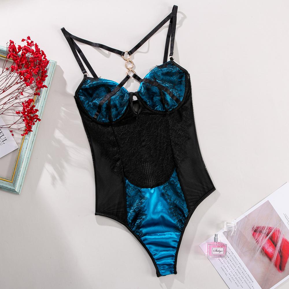 Dam Bodysuit V-ringning Spetsdetaljer Polyester-2