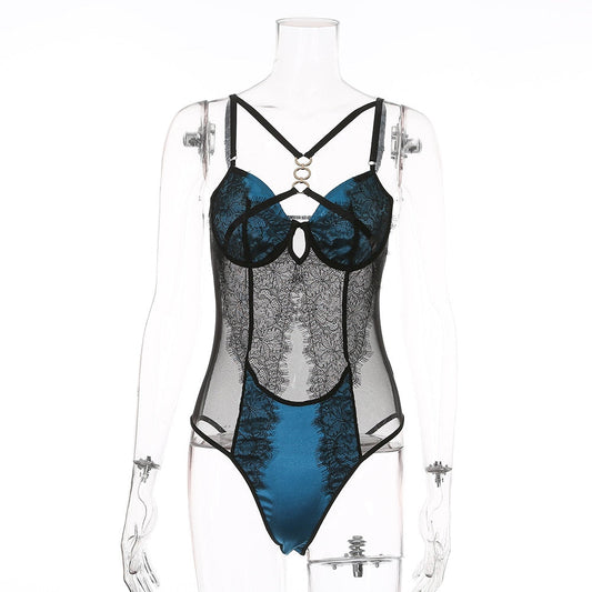 Dam Bodysuit V-ringning Spetsdetaljer Polyester-1
