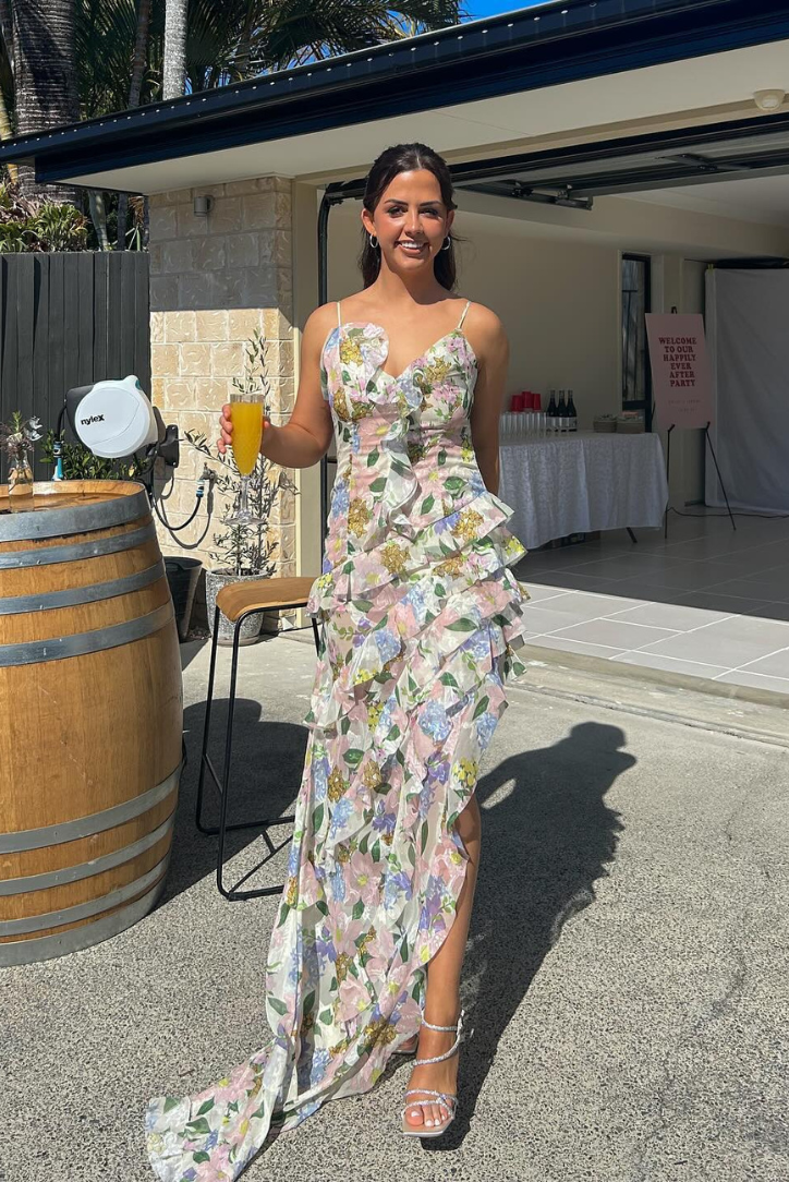 Kvinnors Klänning Ruffled Bladmönster Mjukt Tyg-6