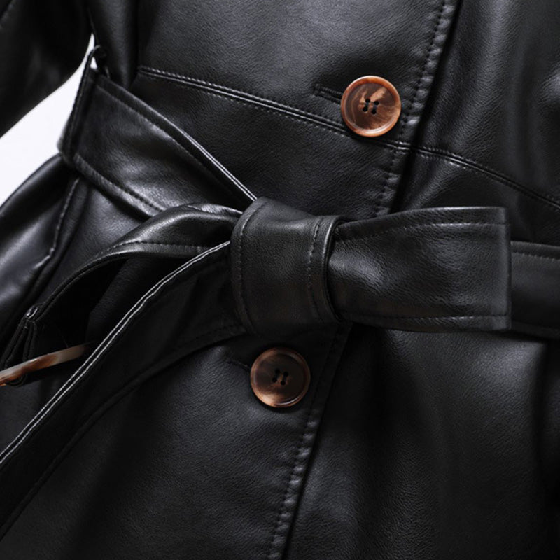 Läderjacka Dam Slim Fit med Bälte i PU-Läder-3