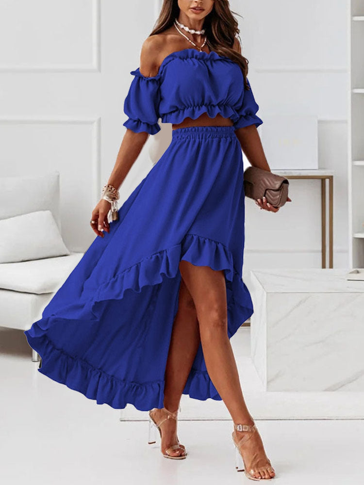 Variant image for Dam Tvådelad Klänning Asymmetrisk Polyester med Ruffles-25