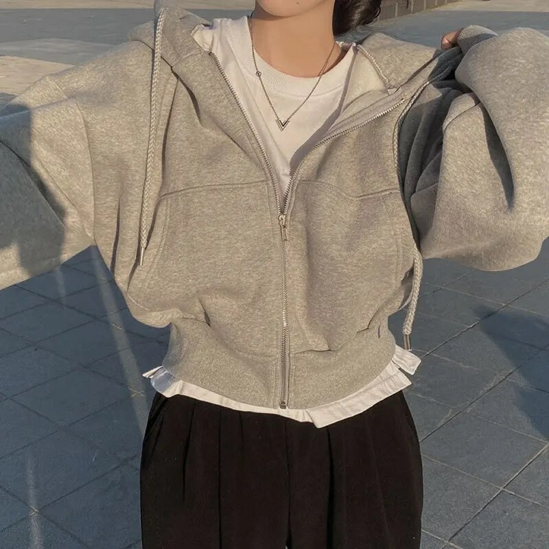 Kvinnors Hoodie Överdimensionerad Mjuk Fleece med Blixtlås 8