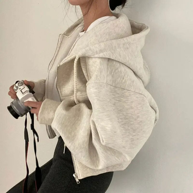 Kvinno Hoodie Avslappnad Passform 100% Bomull med Dragkedja-6