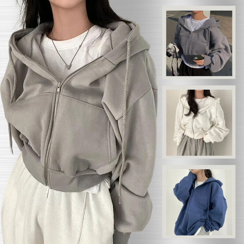Kvinnors Hoodie Överdimensionerad Mjuk Fleece med Blixtlås 2