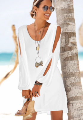 Damklänning Långärmad Cirkulär Halsringning Lätt Polyester-2