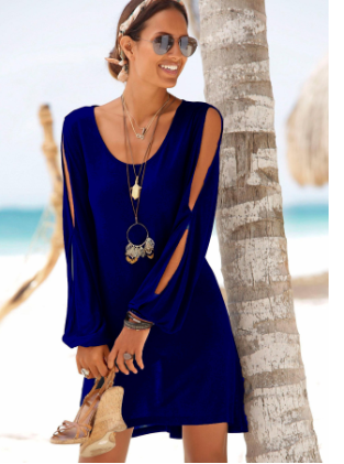 Damklänning Långärmad Cirkulär Halsringning Lätt Polyester-1