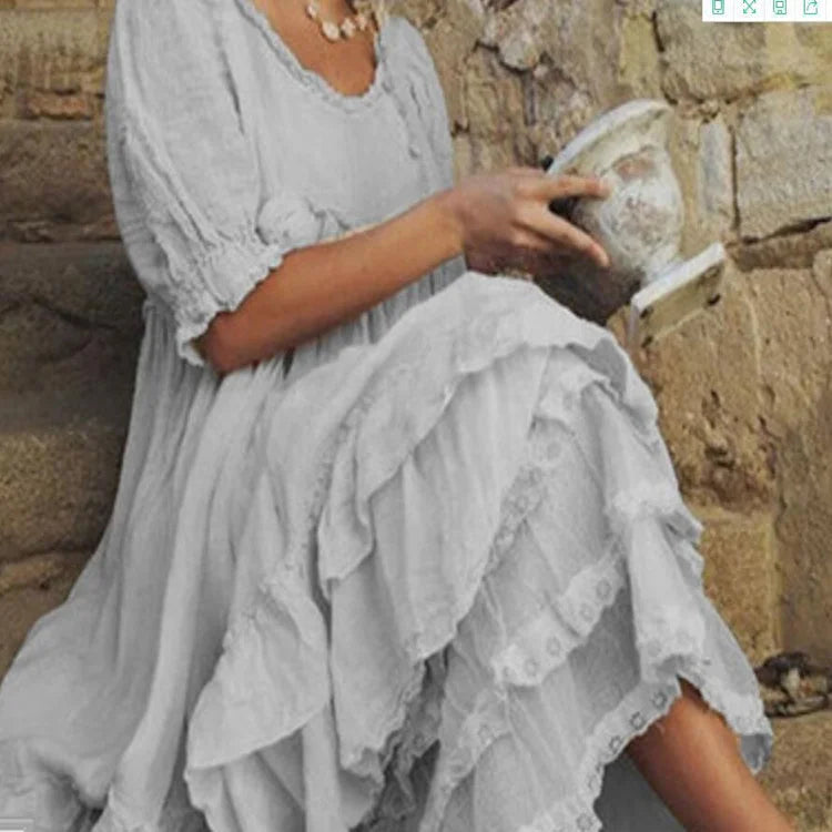 Variant image for Dam Maxiklänning Vintage Stil med Ruffles Lätt Polyester-17