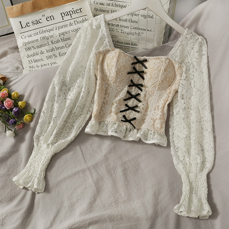 Dam Långärmad Blus Lykta-Stil Blommönster Polyester-2