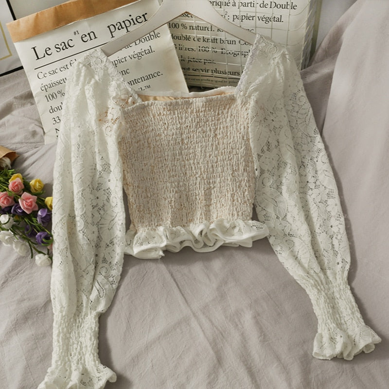 Dam Långärmad Blus Lykta-Stil Blommönster Polyester-3