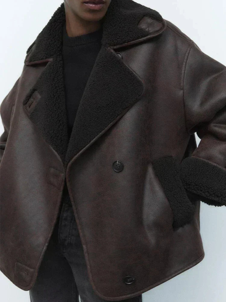 Kvinnor Läderjacka Vintage Stil Tidlös Elegans-6