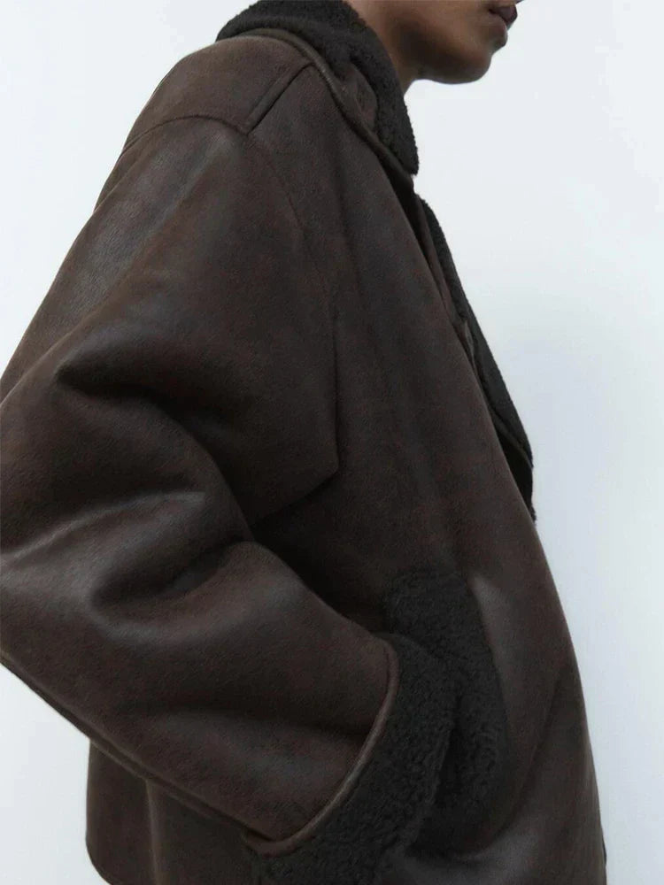 Kvinnor Läderjacka Vintage Stil Tidlös Elegans-5
