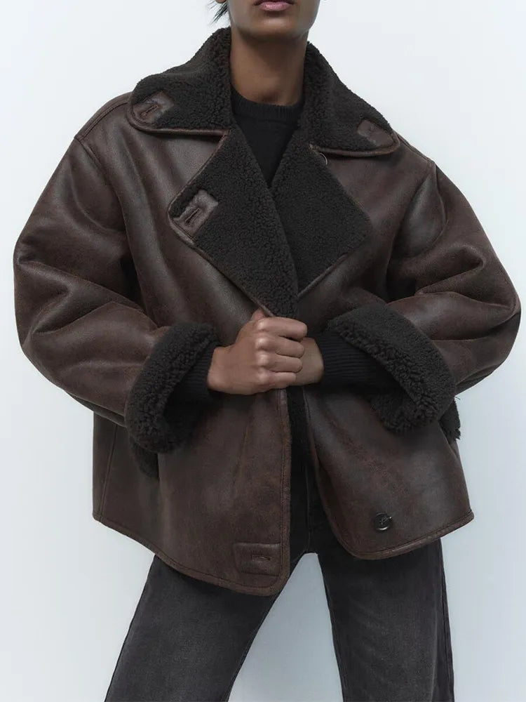 Kvinnor Läderjacka Vintage Stil Tidlös Elegans-4