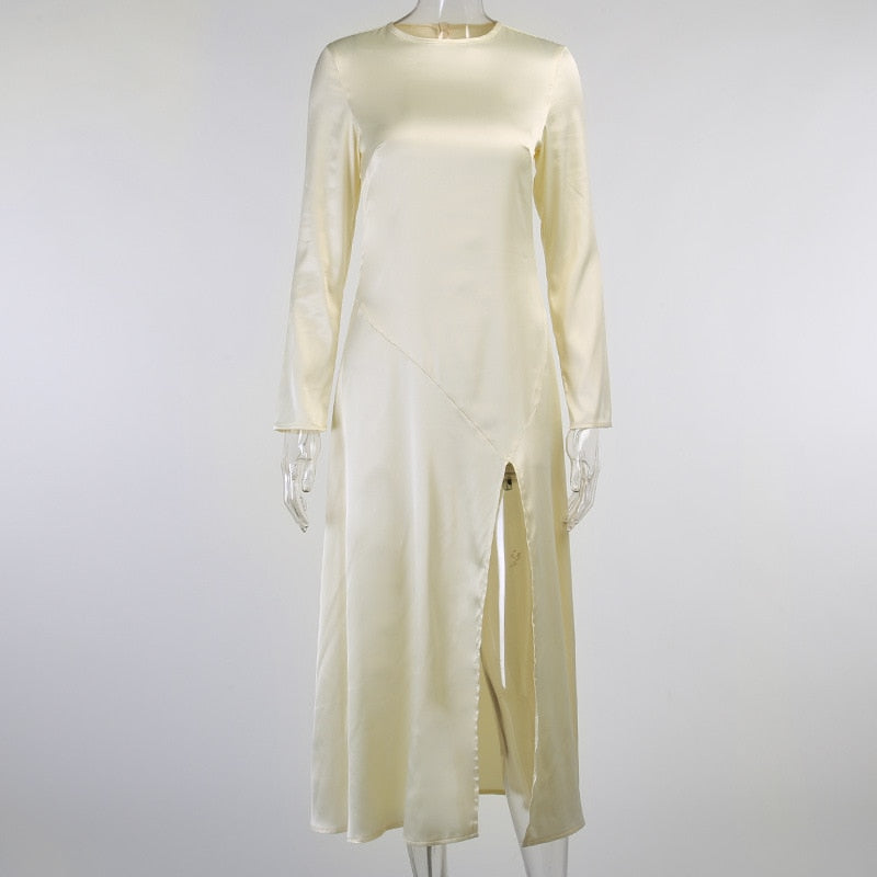 Damklänning Långärmad O-hals Dragkedja Bomull Polyester-4